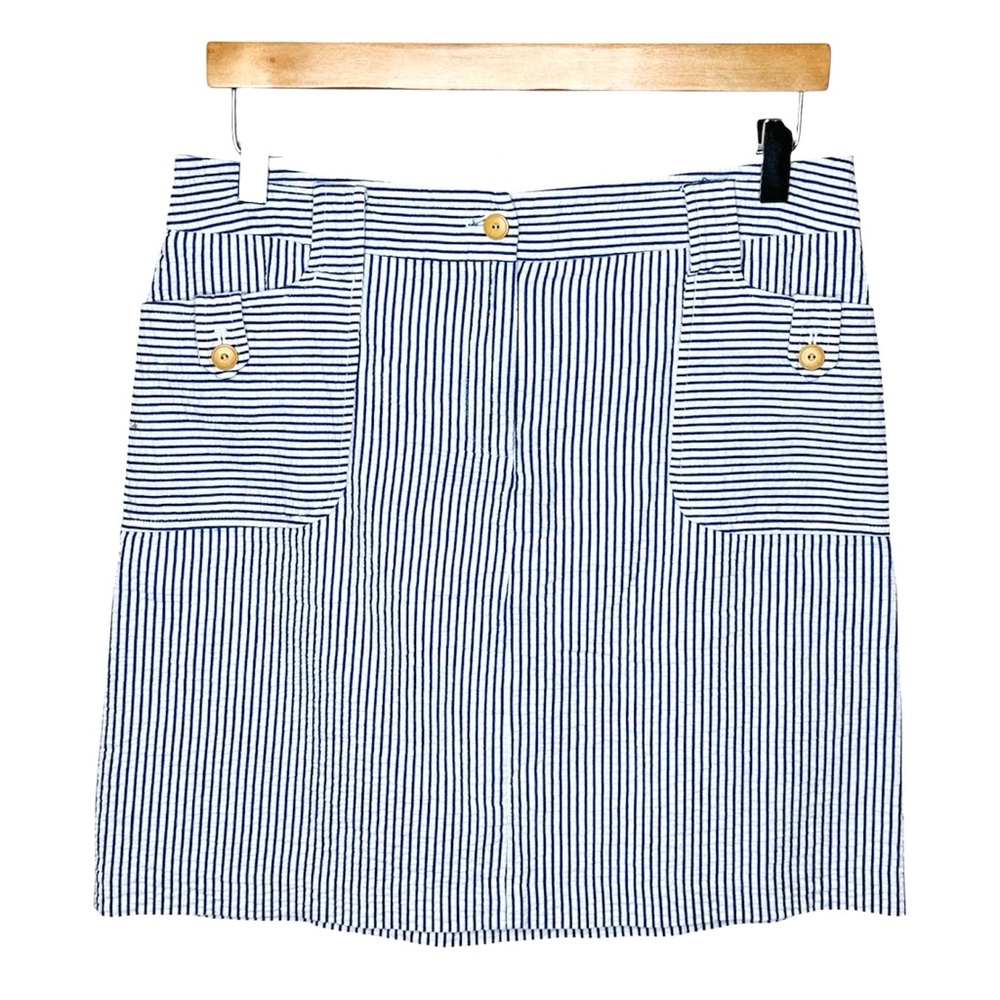 J. McLaughlin Seersucker Skirt Size 6 Navy and White Striped Coastal Nautical